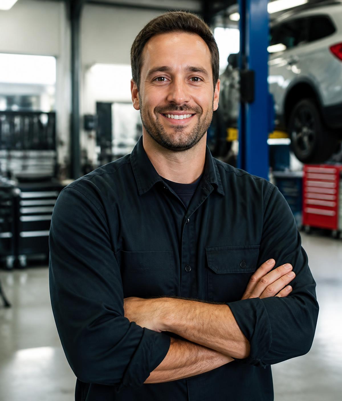 ASE certified mechanic standing in the RedLine Auto Repair shop