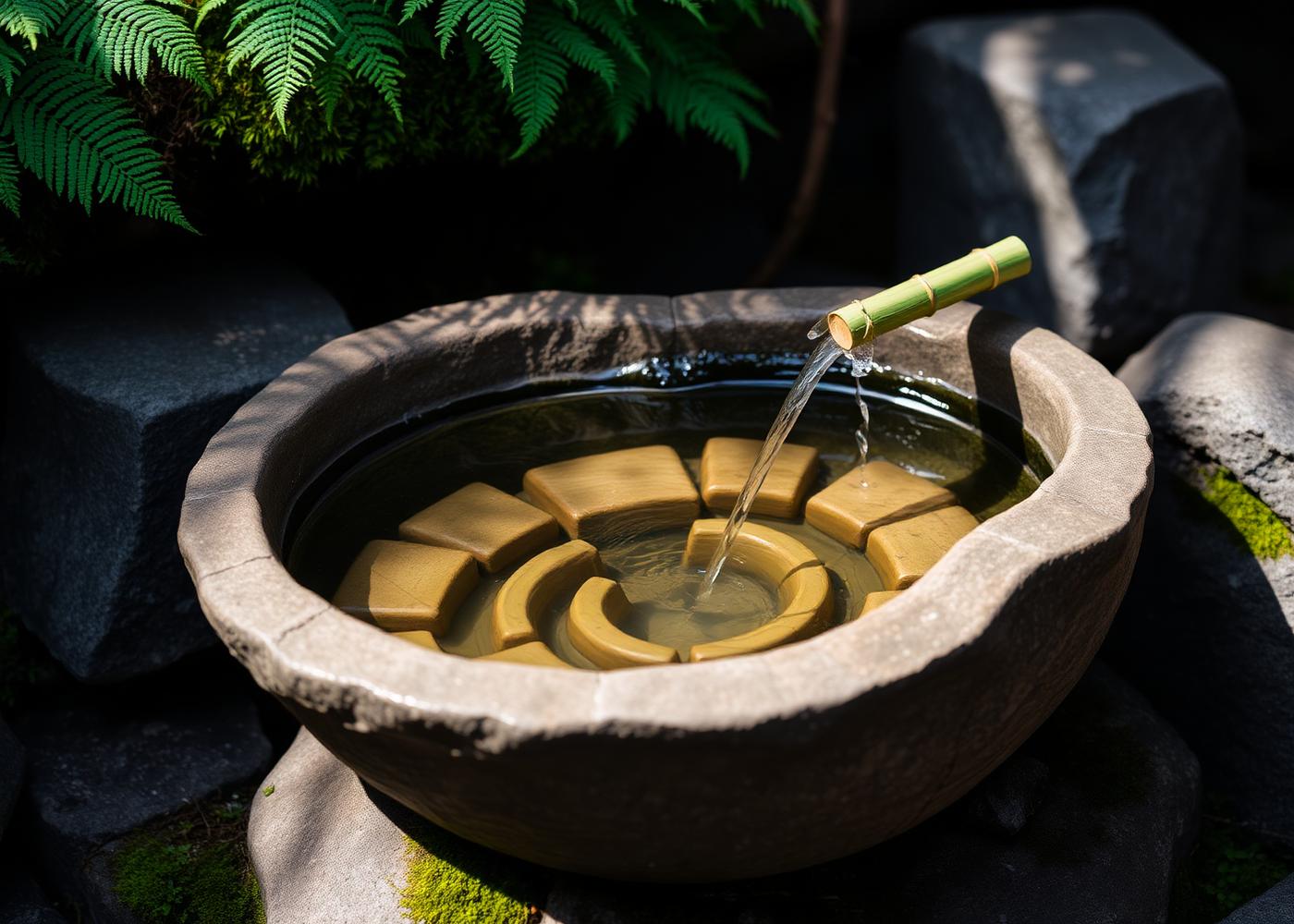 Stone water basin detail — Moss & Water