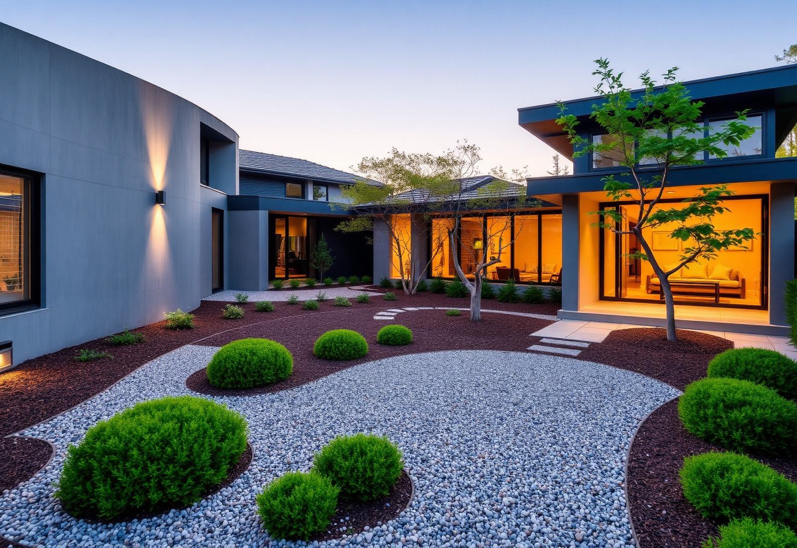 Modern Zen Residence — A contemporary landscape blending modern architecture with natural garden elements.