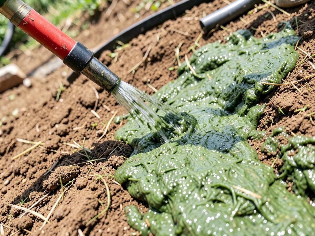 Green hydromulch slurry coating freshly graded soil
